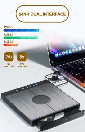 Systèmes audio & multimédias: Multifunktion Typ C externe CD DVD RW Player Brenner Reader – Neuf avec emballage d'origine à Genève par Top-Trend 6