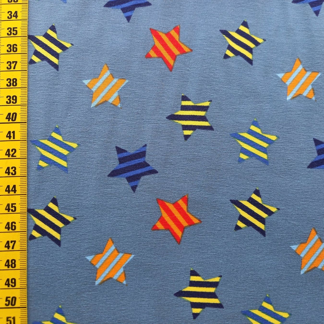 Stoffe: Jersey Sterne Streifen jeansblau – Neu und originalverpackt aus Winterthur von Kimbana 1