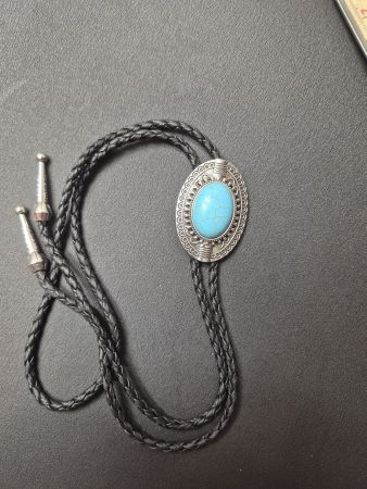 6) Bolo-Tie Westernkrawatte Türkis Oval Southwest Silber Neu