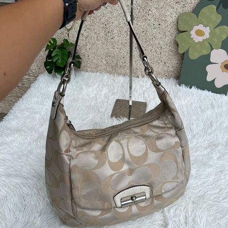 Coach Schultertasche Monogramm Beige/Grau 40cm x 31cm Zustan