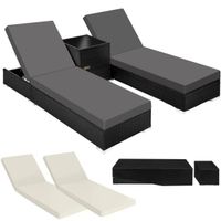2er Set Sonnenliegen Rattan mit Tisch Schutzhülle KORANA