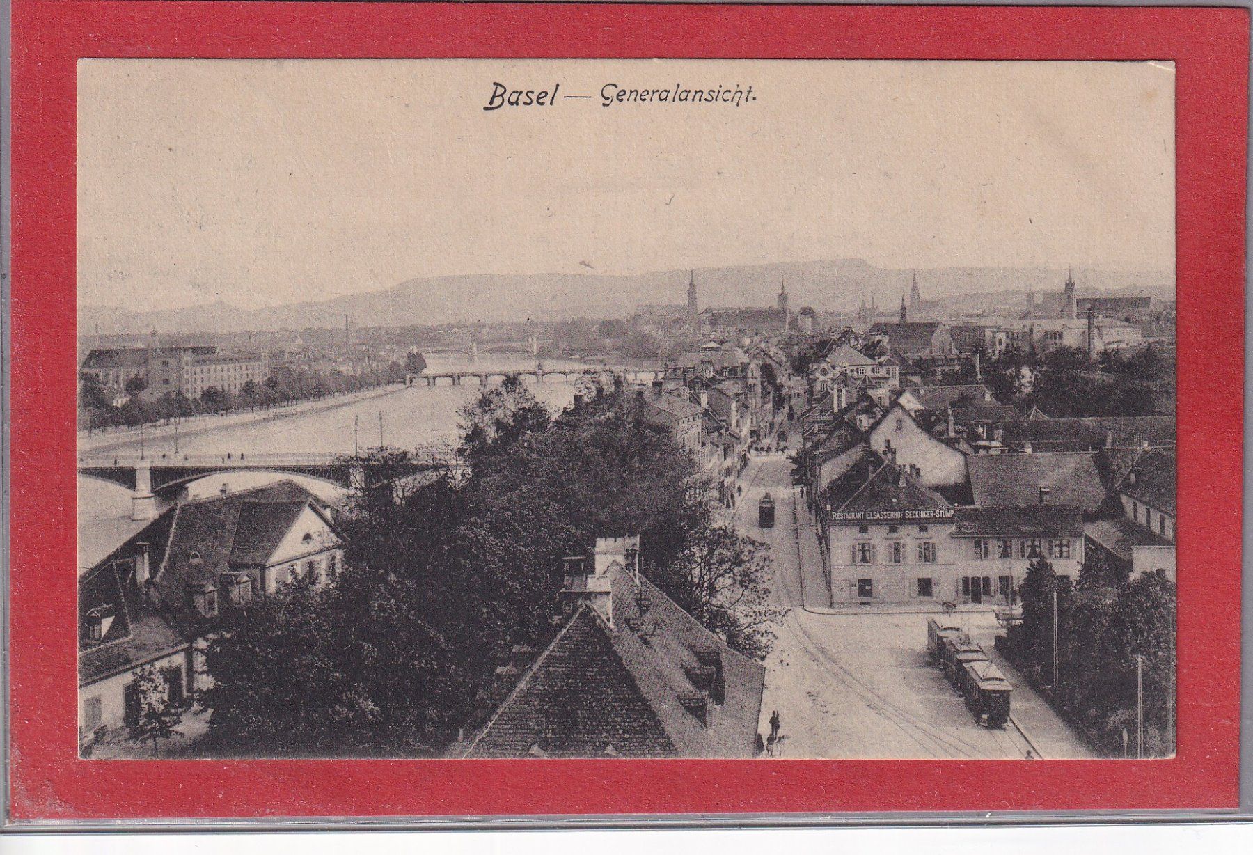 Cartoline postali: Basel - Generalansicht - Tram - 1909 – Usato da Orvin venduto da Pyaeschli
