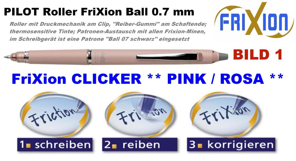 Pilot Roller Frixion CLICKER Ball 07 ** ZONE ** ROSE / PINK (Neu ...