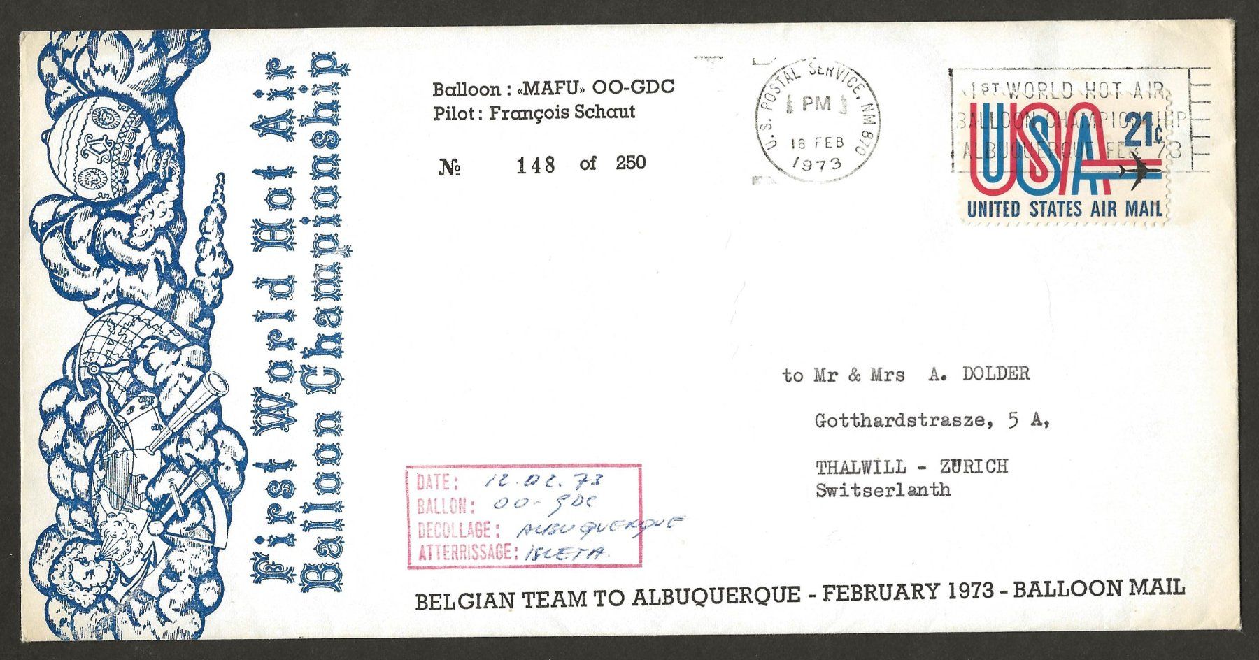 Alle Briefmarken: 6 Ballon Belege USA 1933 1964 1976 Luftpost – Gebraucht aus Au ZH von xelagreb01 4