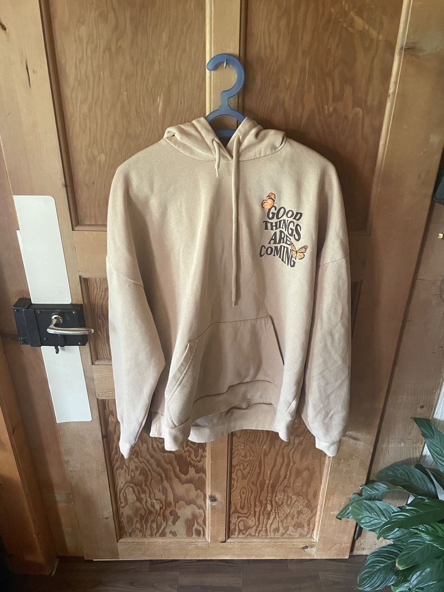 Pulls & Sweat-shirts: Brauner Pullover mit Kapuze und Spruch – Neuf (Voir description) à Lenk im Simmental par banane50626