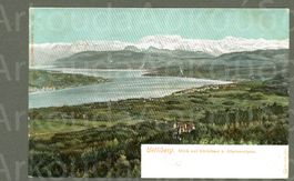 AK color Farblitho Uetliberg ZH auf ZH- see,GL- Alpen ≈ 1902