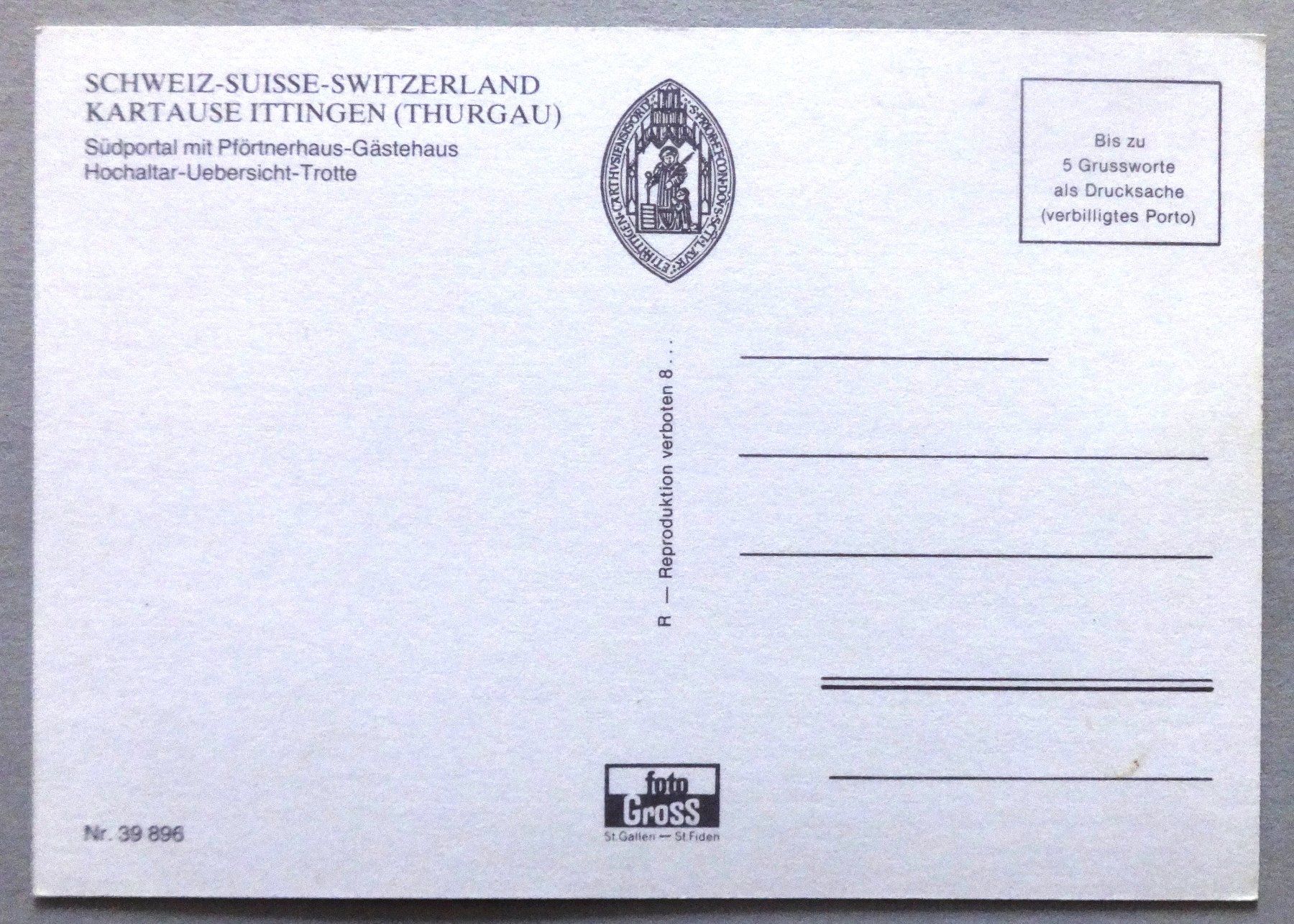 Cartes postales: Kartause Ittingen (Thurgau) – D'occasion à Fétigny par Billy2miny 1