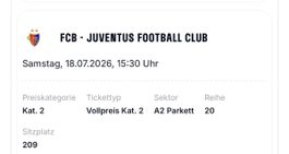 FCB Juventus Fussball FC Ticket Kat. 2 A2 20.07.2026