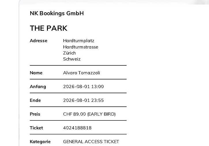 Tickets: THE PARK – Gebraucht aus biberist von nin_vh9x 3