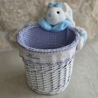 Aufbewahrungskorb Weide mit Stoff Hase weiss blau