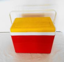 Kleine kompakte Kühlbox rot-gelb Tragbar