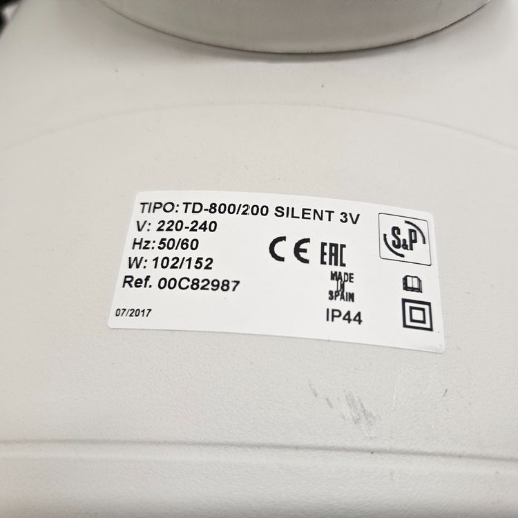 S&P Rohrventilator TD 800/200 SILENT – Super Leise, 28 DB, Bis 910 M³/h