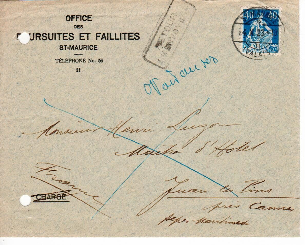 Tous les timbres: Brief, St Maurice 1923 – D'occasion à Wolhusen par Curver9