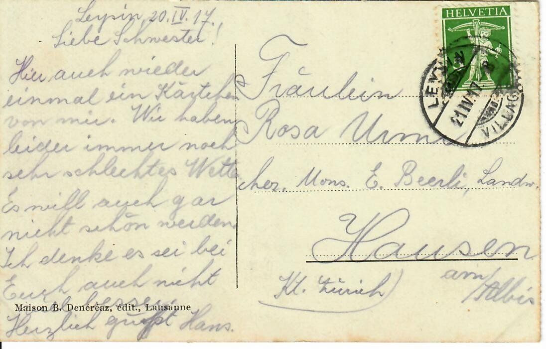 Cartoline postali: Leysin 1917 – Usato da Hochdorf venduto da Ziegel-16 1