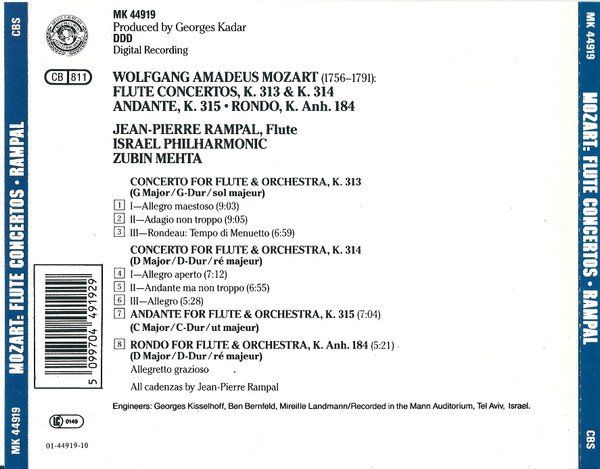 CDs: Jean-Pierre Rampal - Mozart - Flute Concertos K. 313, 314 & – Gebraucht aus Unterbäch von niquz 1