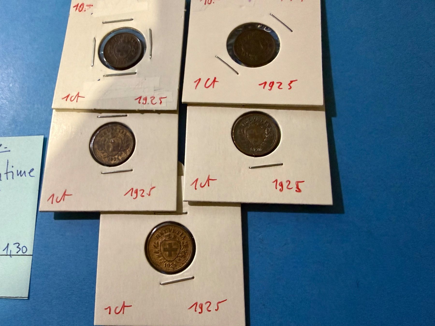 Alle Münzen: SUISSE : 5 X 1 CENTIME 1925 - Bon état – Gebraucht aus genève von GEnumist 1