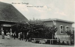 Gruss aus TSCHUGG Wirtschaft von Alb. Garo BE gel. 1912!