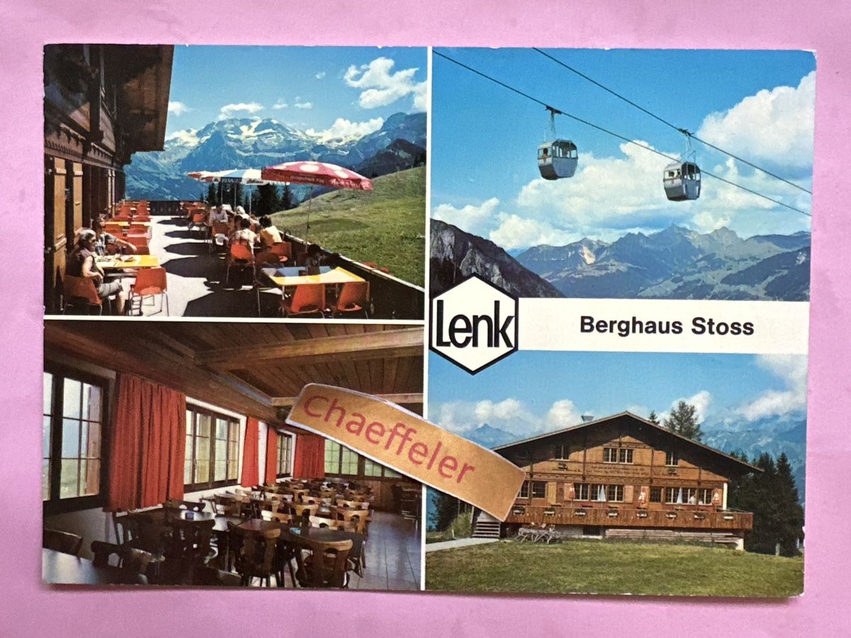 Cartoline postali: 1977 Lenk, Berghaus Stoss – Usato da Zürich venduto da Chaeffeler