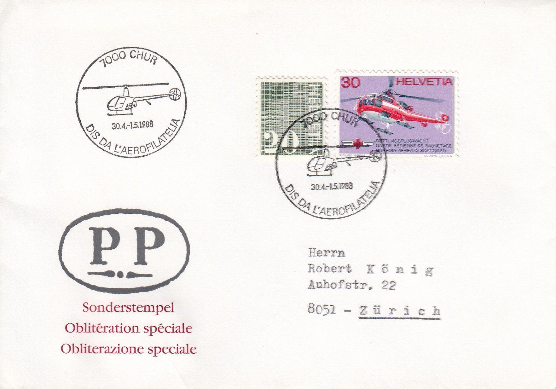 Tutti i francobolli: Tag der Aerophilatelie Chur 30.4.-1.5.88 – Usato da Spreitenbach venduto da Mustang_1105