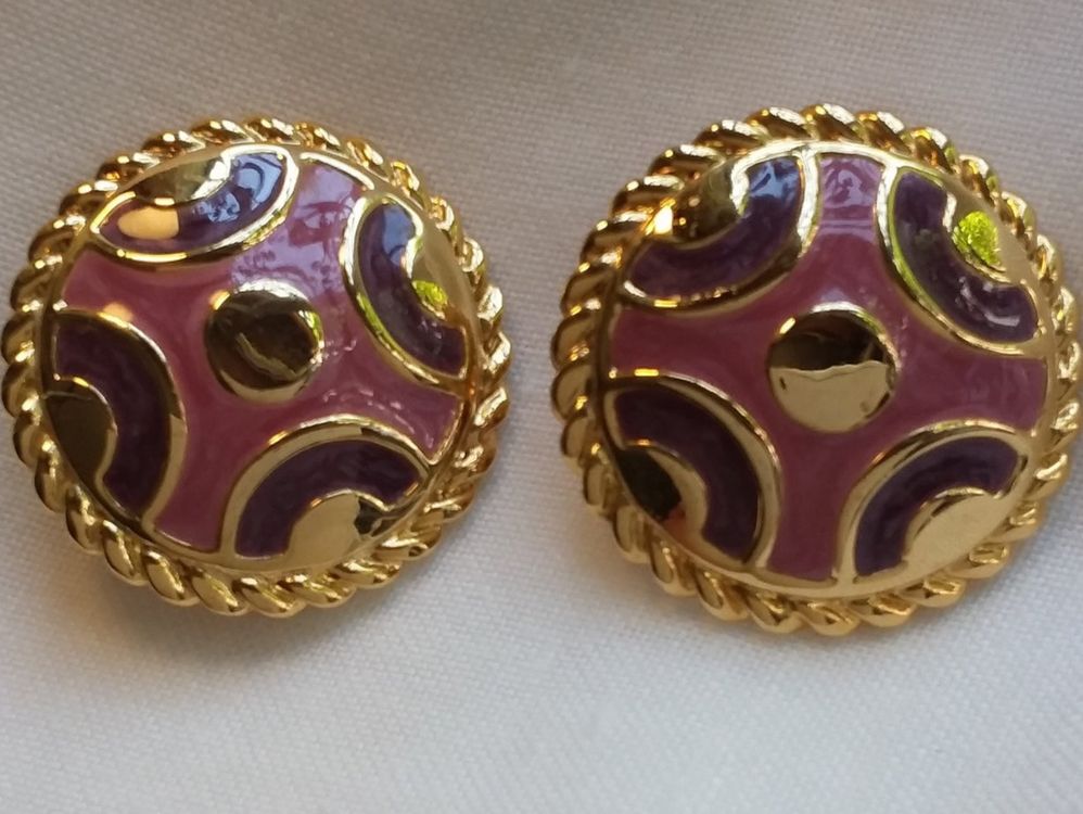 Orecchini pendenti & Orecchini a lobo: Vintage schicke amerikanische Email/Gold Ohrclips 80er Jahre – Usato da Zürich venduto da sanwit