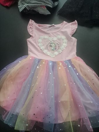 Mädchen Kleid Einhorn Motiv mit Tüllrock bunt Grösse 116