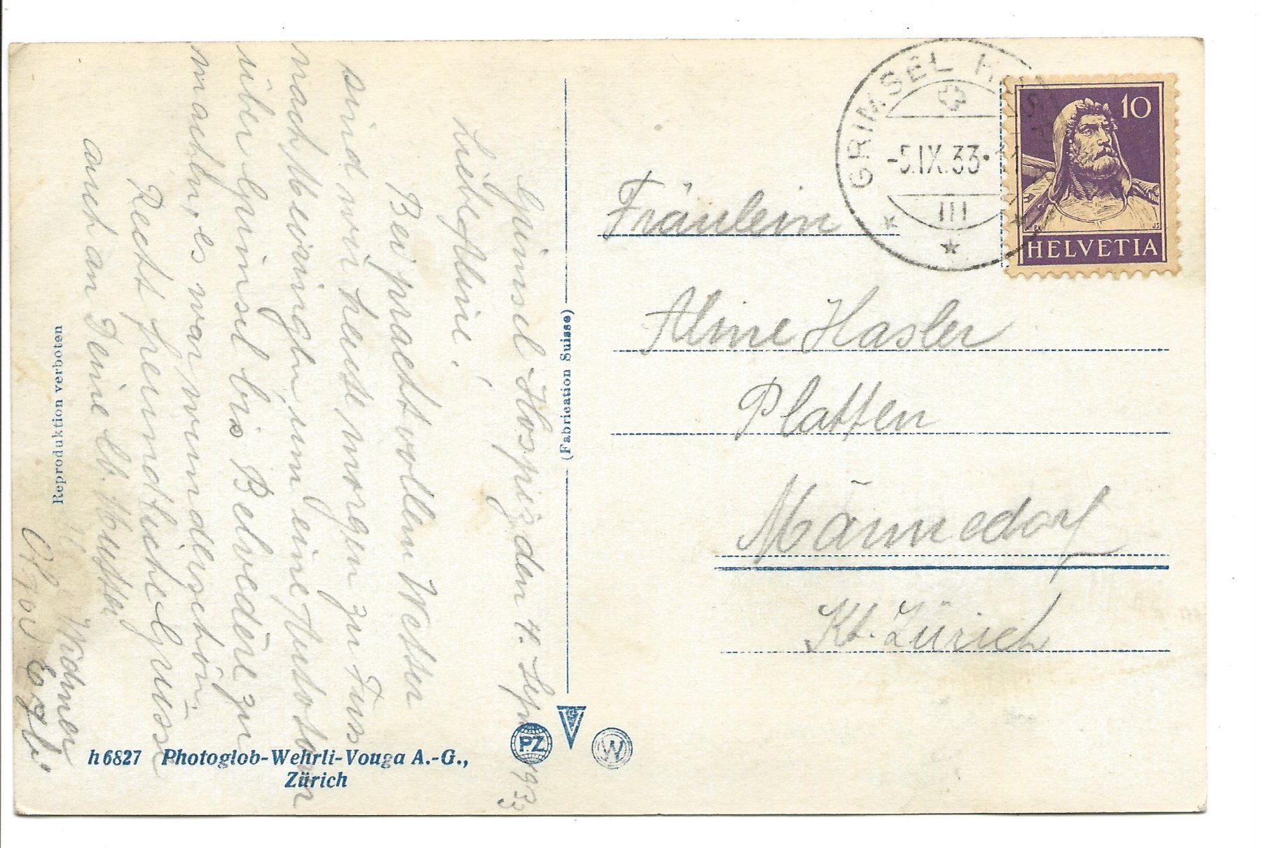 Cartoline postali: Grimselpasshöhe (BE/VS) Oldtimer Auto - Grimsel Hospiz 1933 – Usato da Engelburg venduto da Cartophil 1
