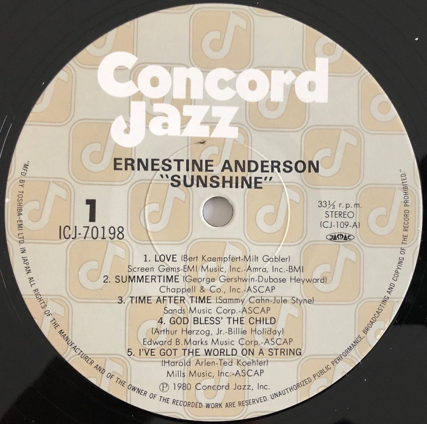 Vinyles: ERNESTINE ANDERSON - SUNSHINE – D'occasion à Poliez-Pittet par Newtown-Records 3