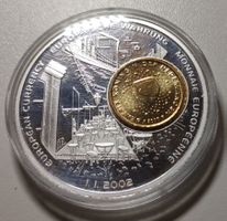 versilberte Medaille 50mm "Europäische Währungen"