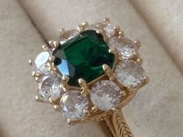 Luxus Elegante Gr.18,5/8,5 Ring Farbe:Gold Grün Zirkonia
