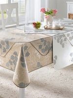 Schöne abwaschbare Tischdecke 140cmØ grau-beige m.Muster NEU
