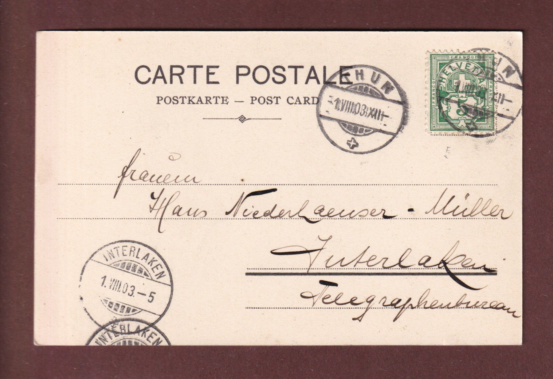 Cartoline postali: THUN - Schloss - 1903 CPN – Usato da Pully venduto da nicecards-shop 1