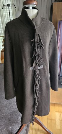 ROSSO35 Wollmantel Gr. 46 Schwarz Fransen Herbstmantel Damen
