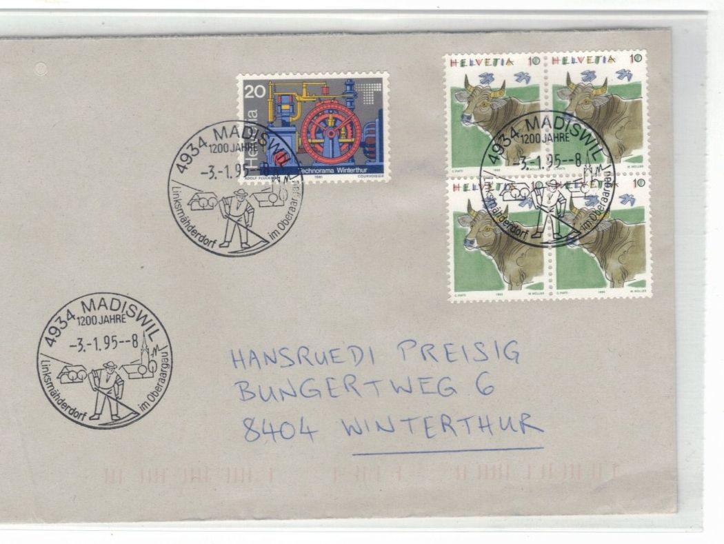 Alle Briefmarken: MADISWIL Werbedatumstempel Bedarfsbriefe 1995 – Gebraucht aus Widnau von Seppl480