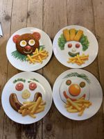 Teller Kinderteller Set 4 stück lustige Gesichter Porzellan