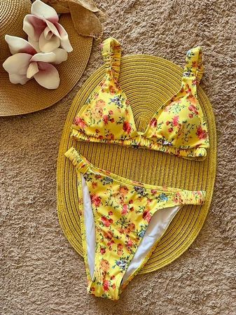 🌻Bikini Blumen Gelb strukturiert Gr.M- Gratis Versand - Neu