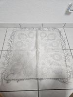 Tischdecke mit Fransen weiss florales Muster 