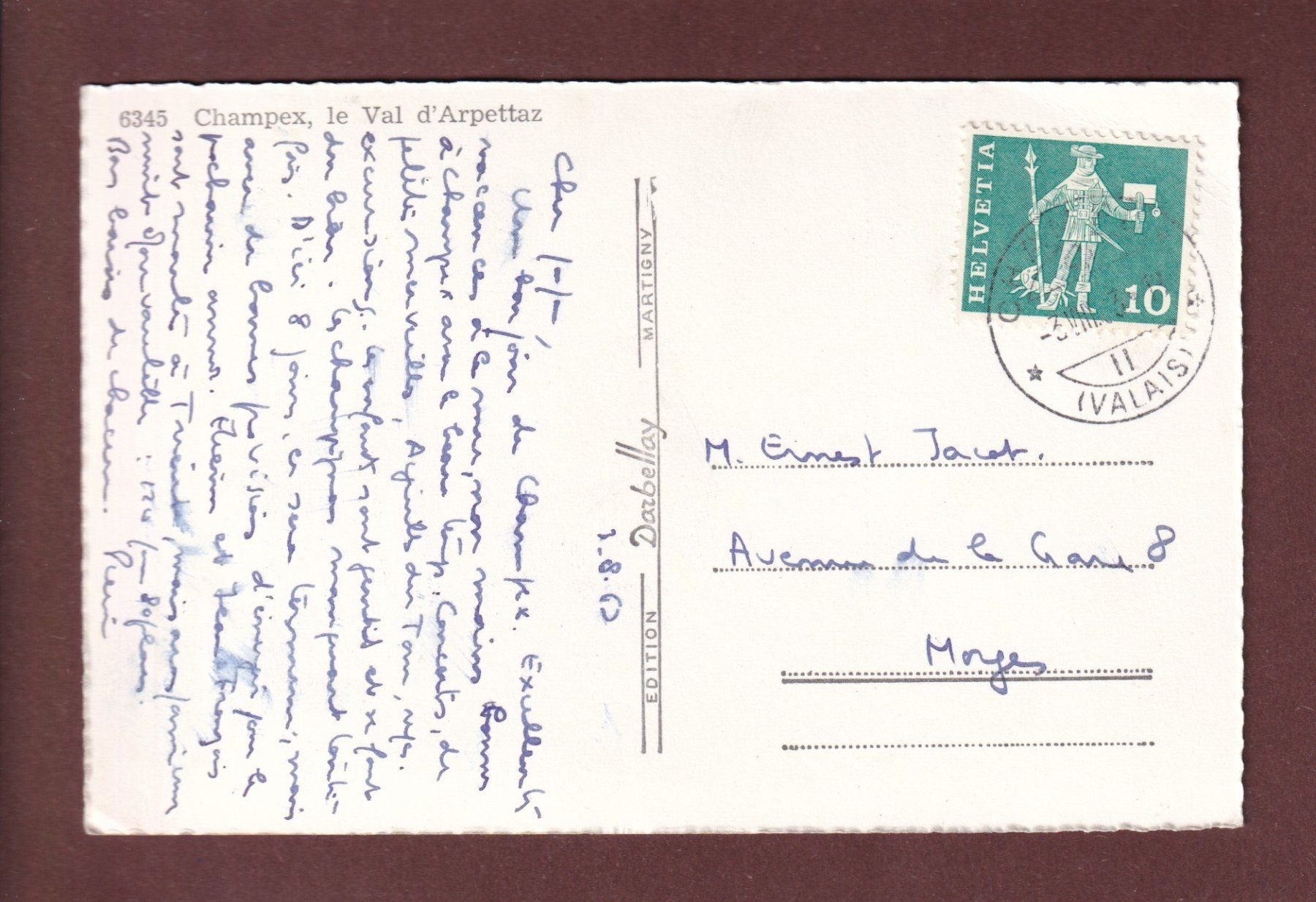 Cartoline postali: CHAMPEX - Val d'Arpettaz - 1963 – Usato da Pully venduto da nicecards-shop 1