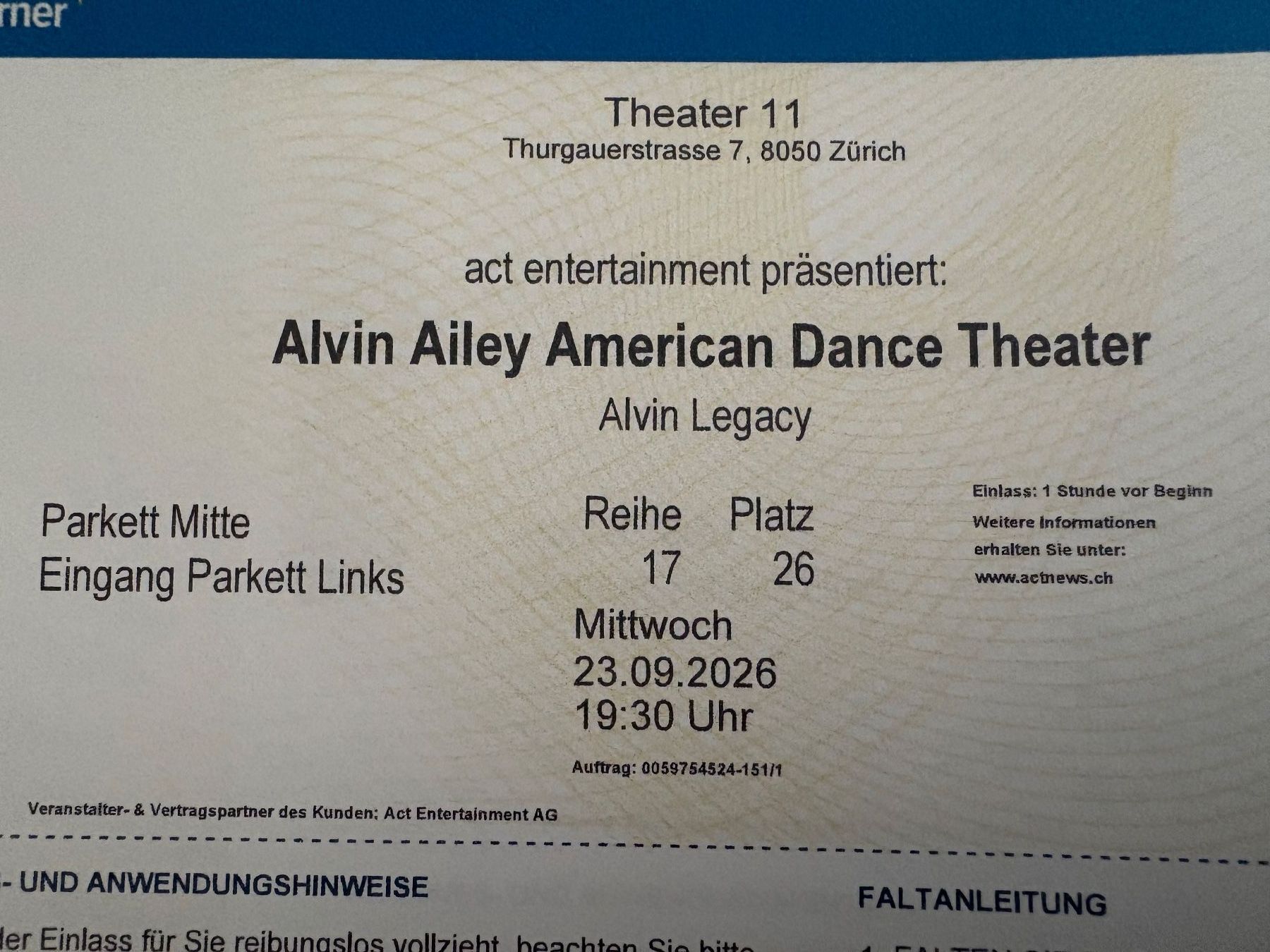 Billets: Ticket 'Alvin Ailey American Dance Theater' – Neuf avec emballage d'origine à Nebikon par Lupo054 1
