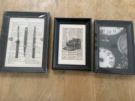 3 kleine Prints schwarz weiss im Rahmen neu Ikea