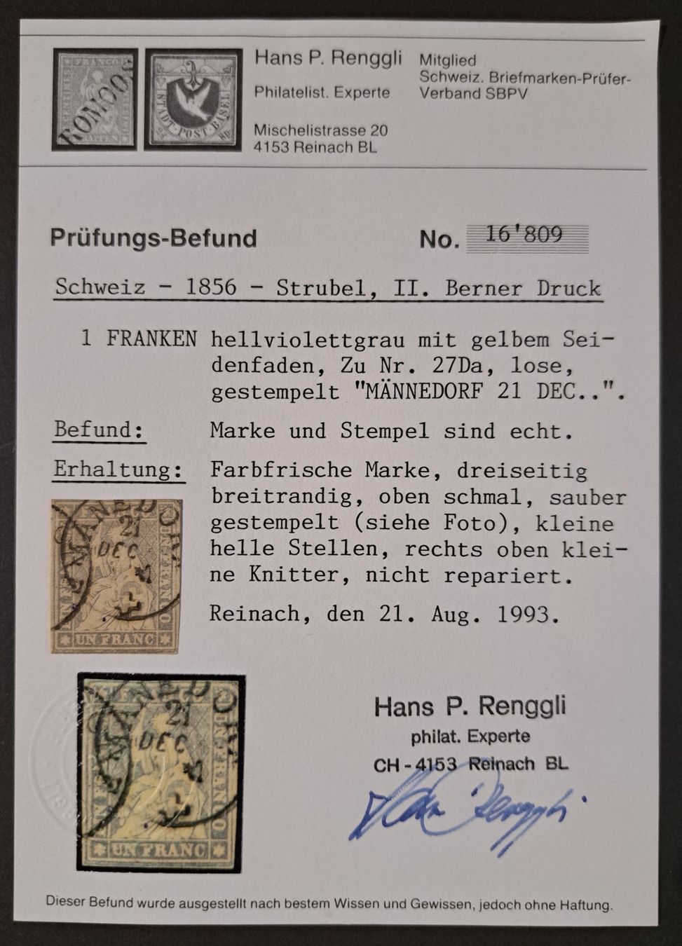 Tutti i francobolli: Strubel 27Da vollrandig Stempel Männedorf – Usato da Unterägeri venduto da PhilatelieStudiger 2
