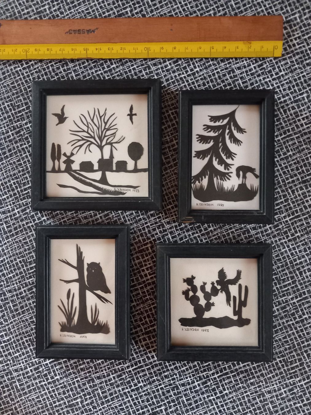 Grafiken & Lithographien: 4 x Scherenschnitt-Bilder, H. Zbinden 1983 – Gebraucht aus Nänikon von Haexli_70