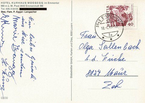 Cartoline postali: Ansichtskarte Hotel Kurhaus Moosegg im Emmental – Usato da Ebmatingen venduto da desalli 1
