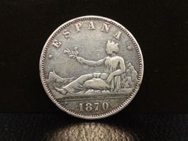 REPLIKA einer antiken Silbermünze  5 PESETAS 1870 ESPANA