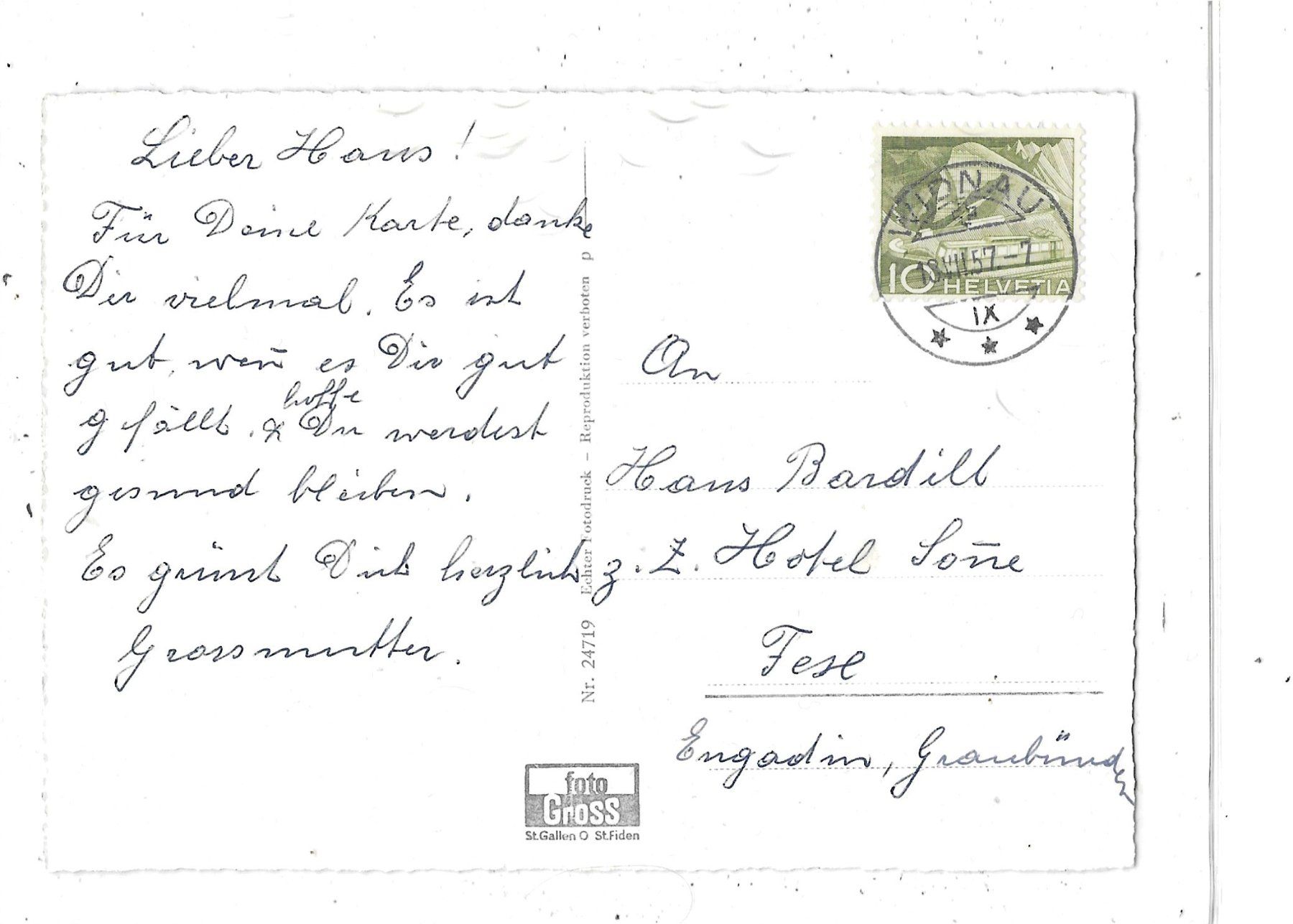 Cartoline postali: SG Widnau 1957 Kath.Kirche – Usato da Schocherswil venduto da Wilare 1
