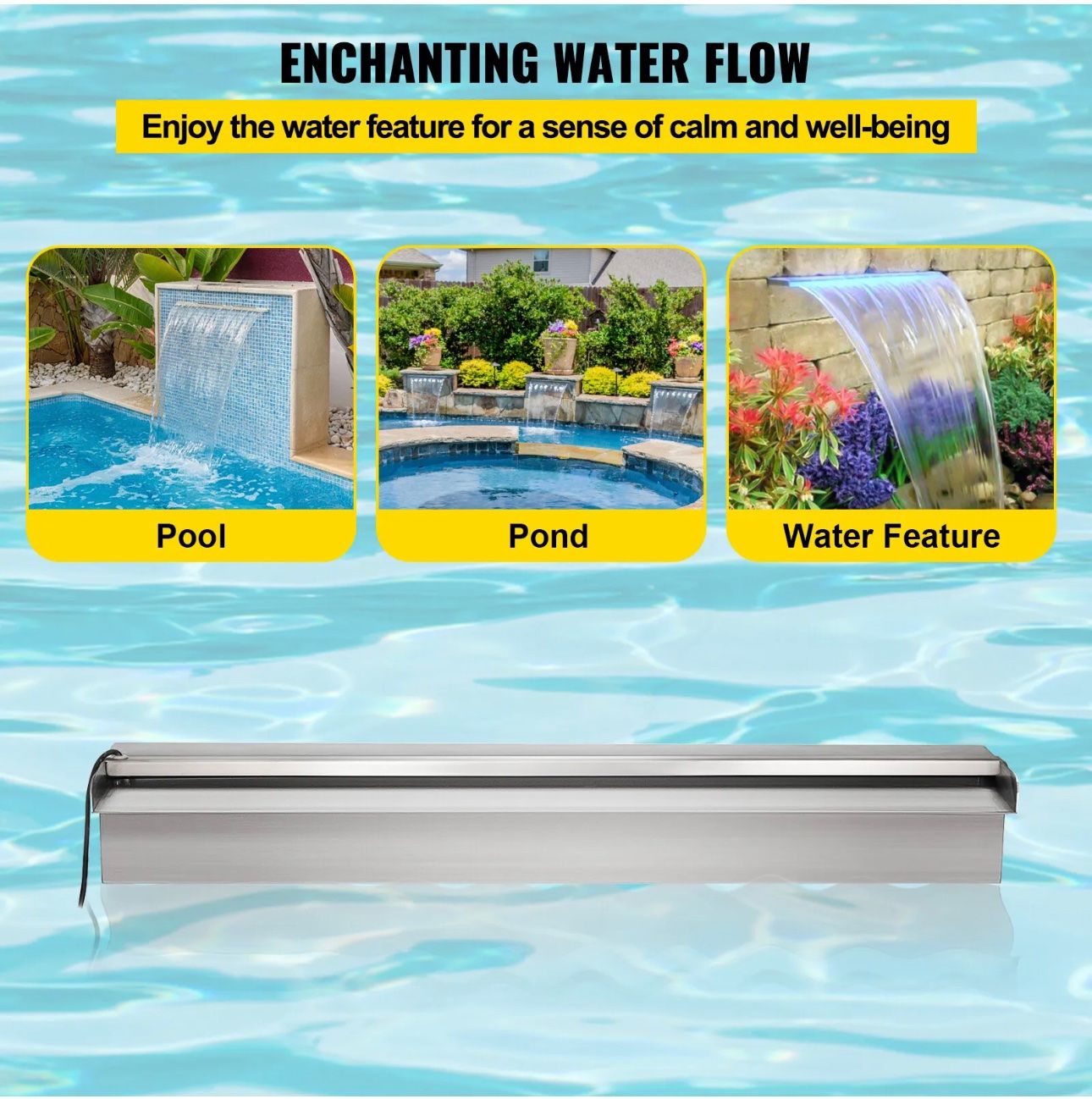 Stagni & Fontane ornamentali: + VEVOR 60cm Schwalldusche mit LED Wasserfall Edelstahl Pool – Nuovo e nell'imballaggio originale da Amriswil venduto da JaJa-Express 4