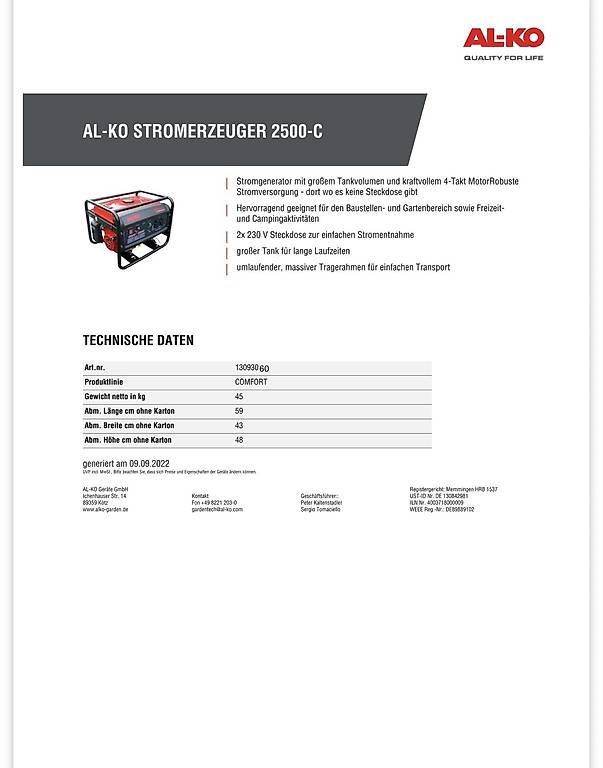 Generatori di corrente: Notstrom Geni Al-Ko 2500c – Usato da Unterlunkhofen venduto da Mctree 4