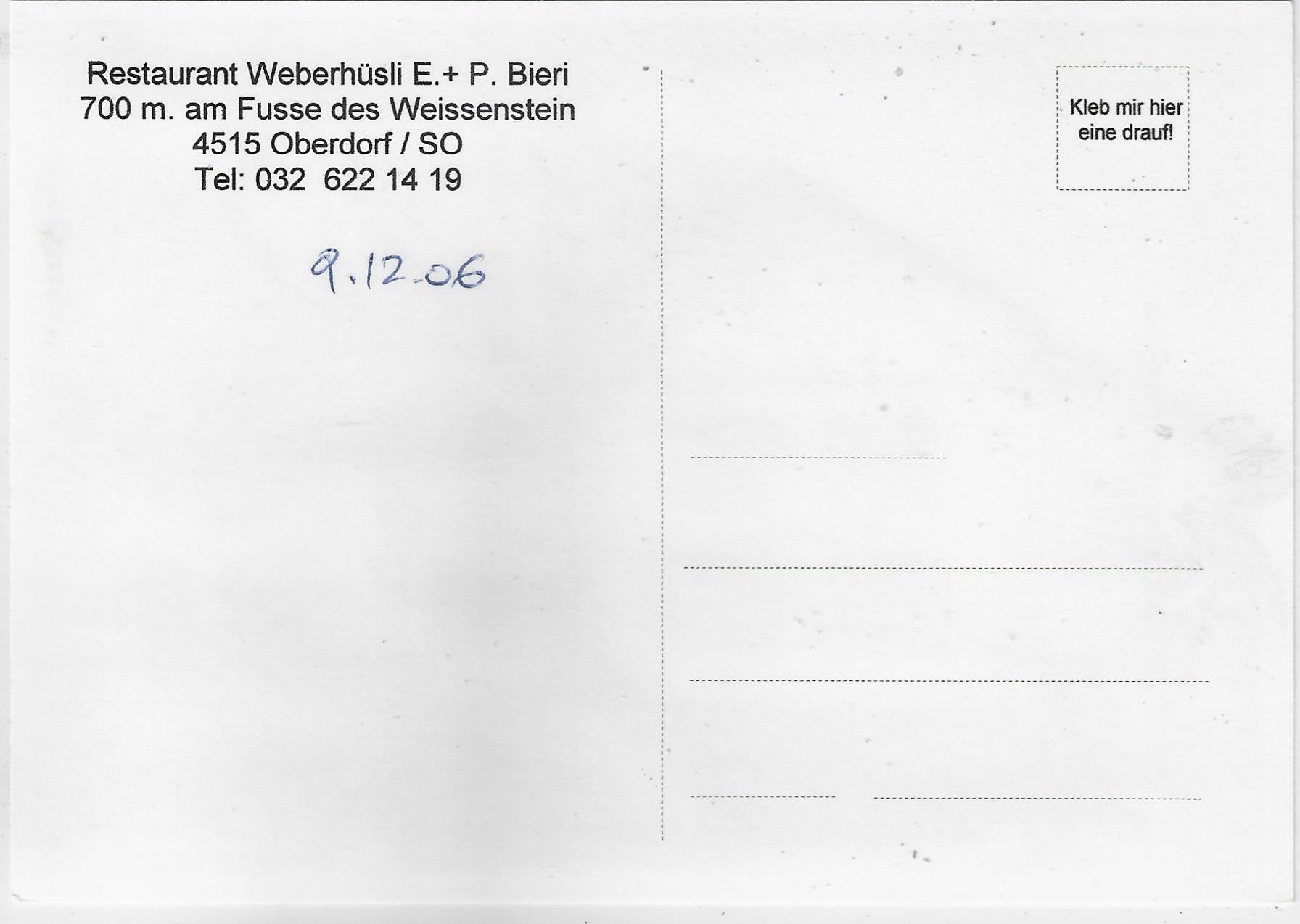 Cartoline postali: Oberdorf SO - Restaurant Weberhüsli – Usato da Ettingen venduto da Kartenplanet 1