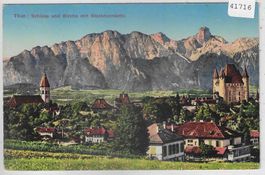Thun - Schloss und Kirche mit Stockhornkette - Litho