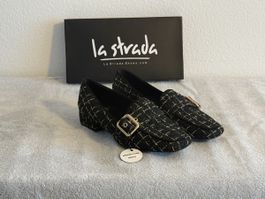 La Strada Damen Loafer Schwarz/Gold Gr. 41 – Neu