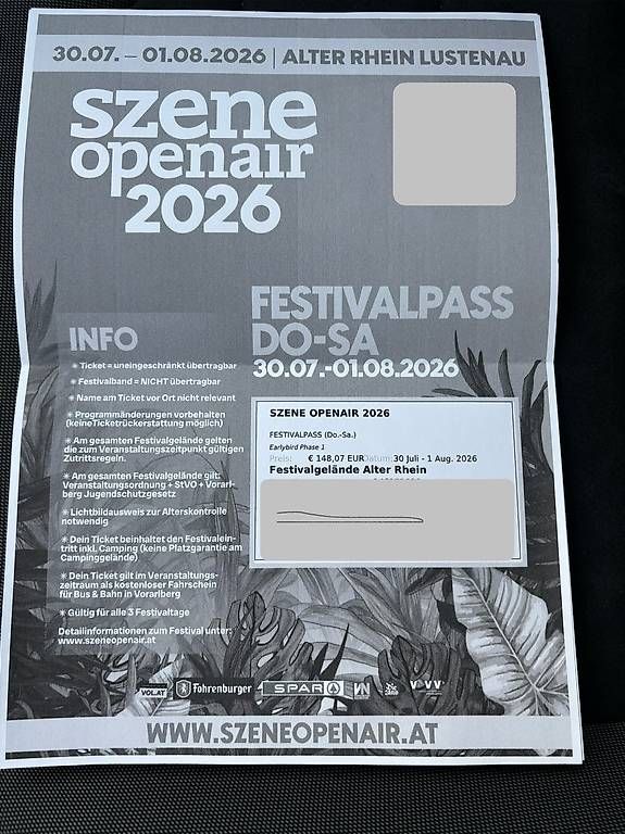 Tickets: 3-Tagespass Szene Openair – Neu (gemäss Beschreibung) aus Heerbrugg von Ellie99